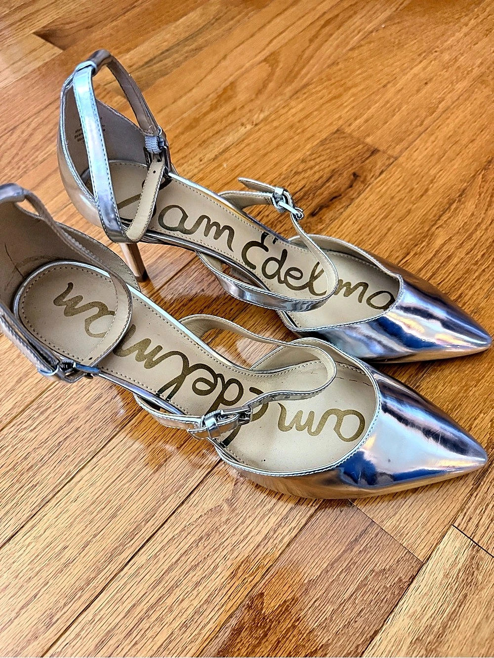 Sam Edelman Thea Double Strap d'Orsay Pointed Toe Pump Silver US 8